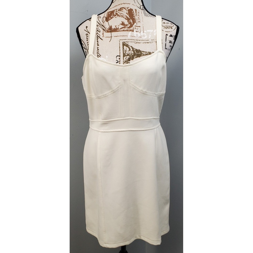 Sparkle & Fade A-Line Dress Womens L Tan Sleeveless Scoop Neck Cutout Back Zip